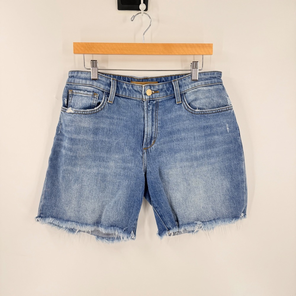 Joe's Jeans The Lara Bermuda Blue Denim Shorts 30 Cutoff Raw Hem Distressed